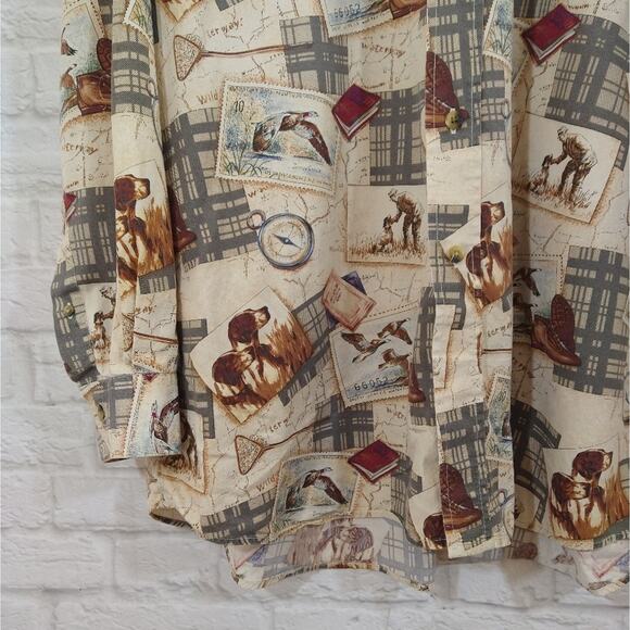 R Nautica Men's Outdoor Travel Stamp Print Long Sleeve Button Down Shirt Size XL - Picture 4 of 7